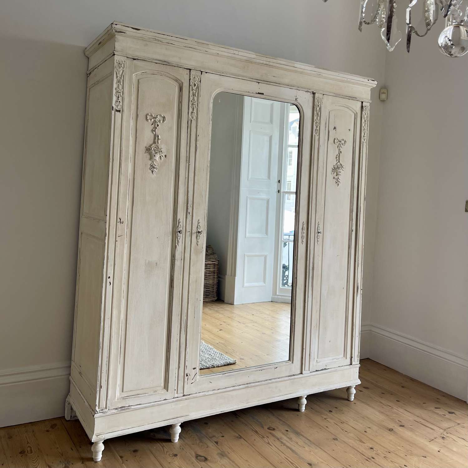 Antique French painted wardrobe with hanging rail
