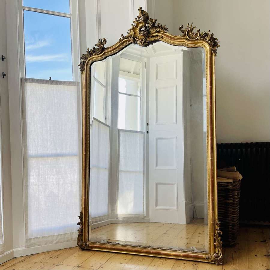 Large 19th century French gilt mirror -  bevelled mercury glass