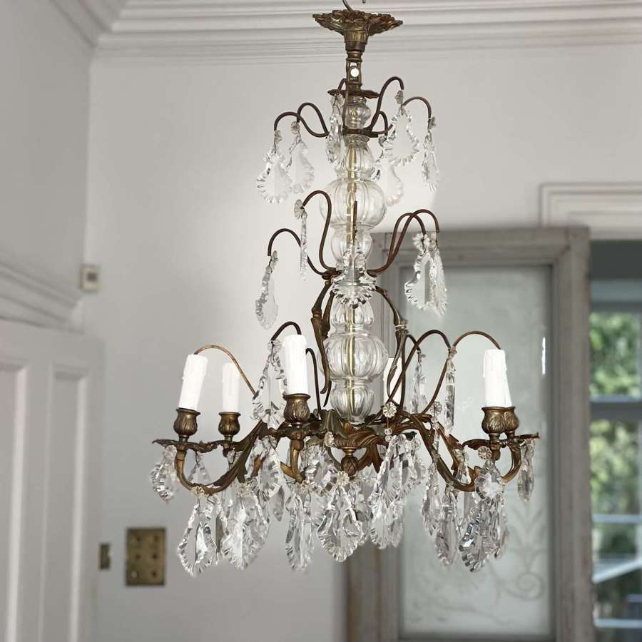 19th century French crystal and bronze chandelier - rewired