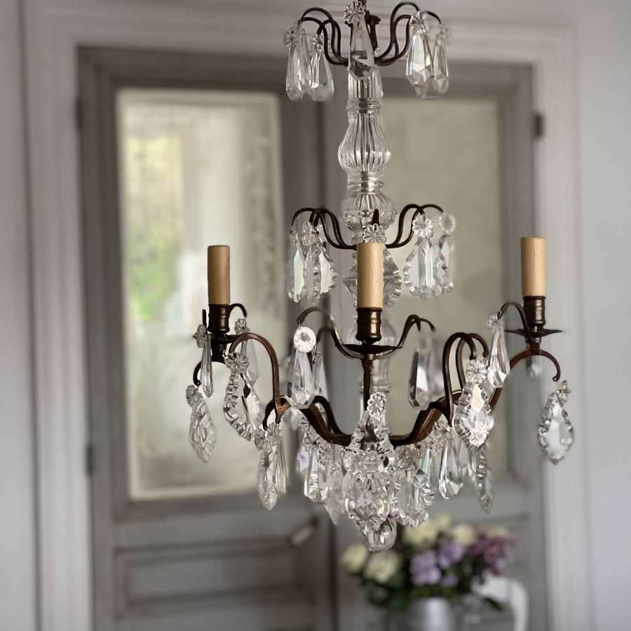 Antique French crystal 4 arm chandelier
