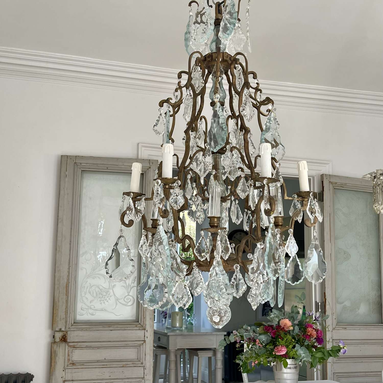 Large antique French cage chandelier
