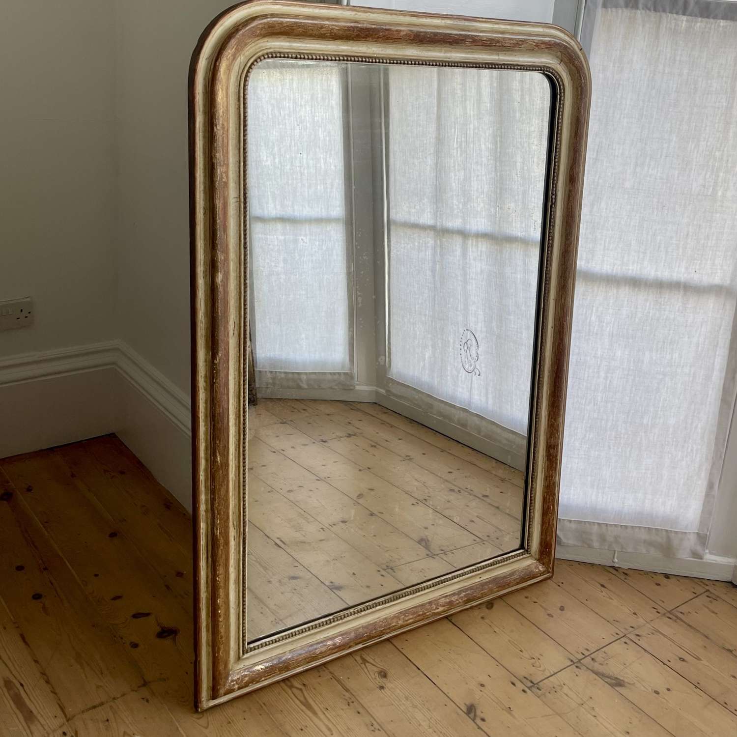 Large French gilt and bare gesso mirror - mercury glass