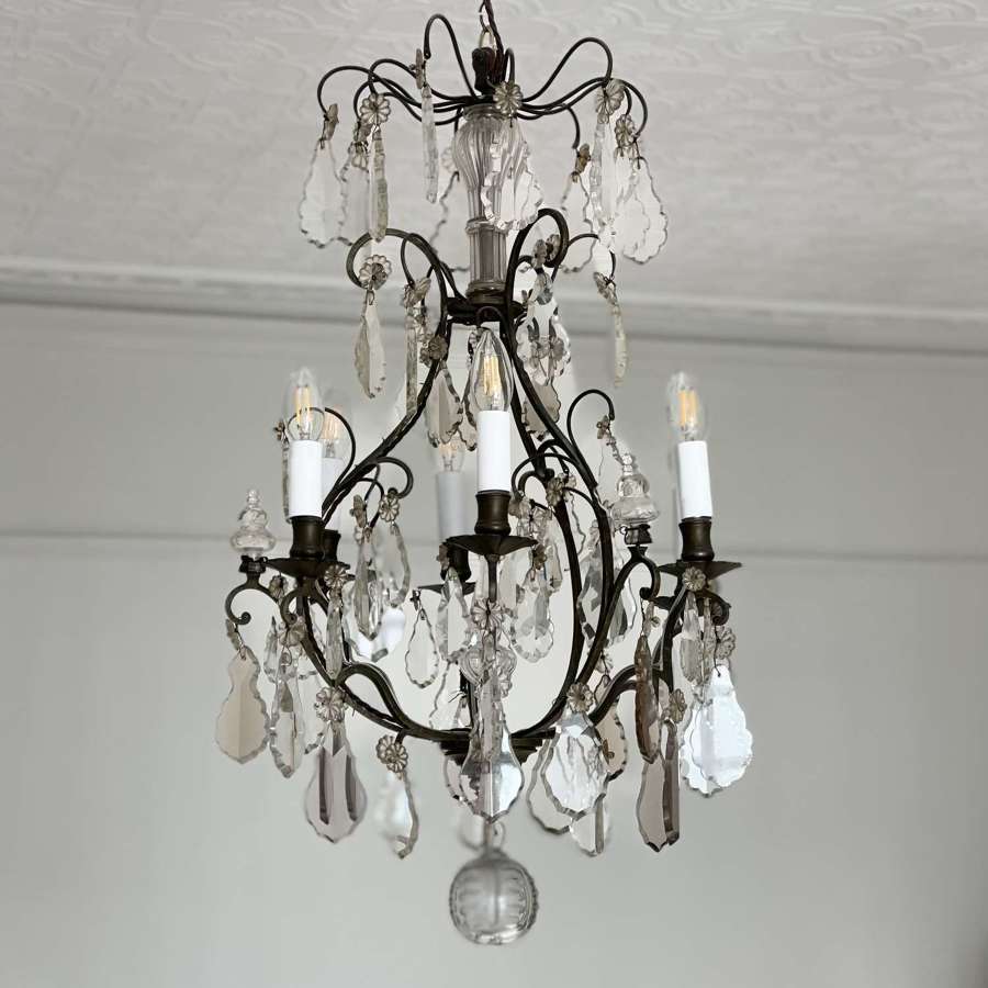 Antique French crystal cage chandelier - rewired