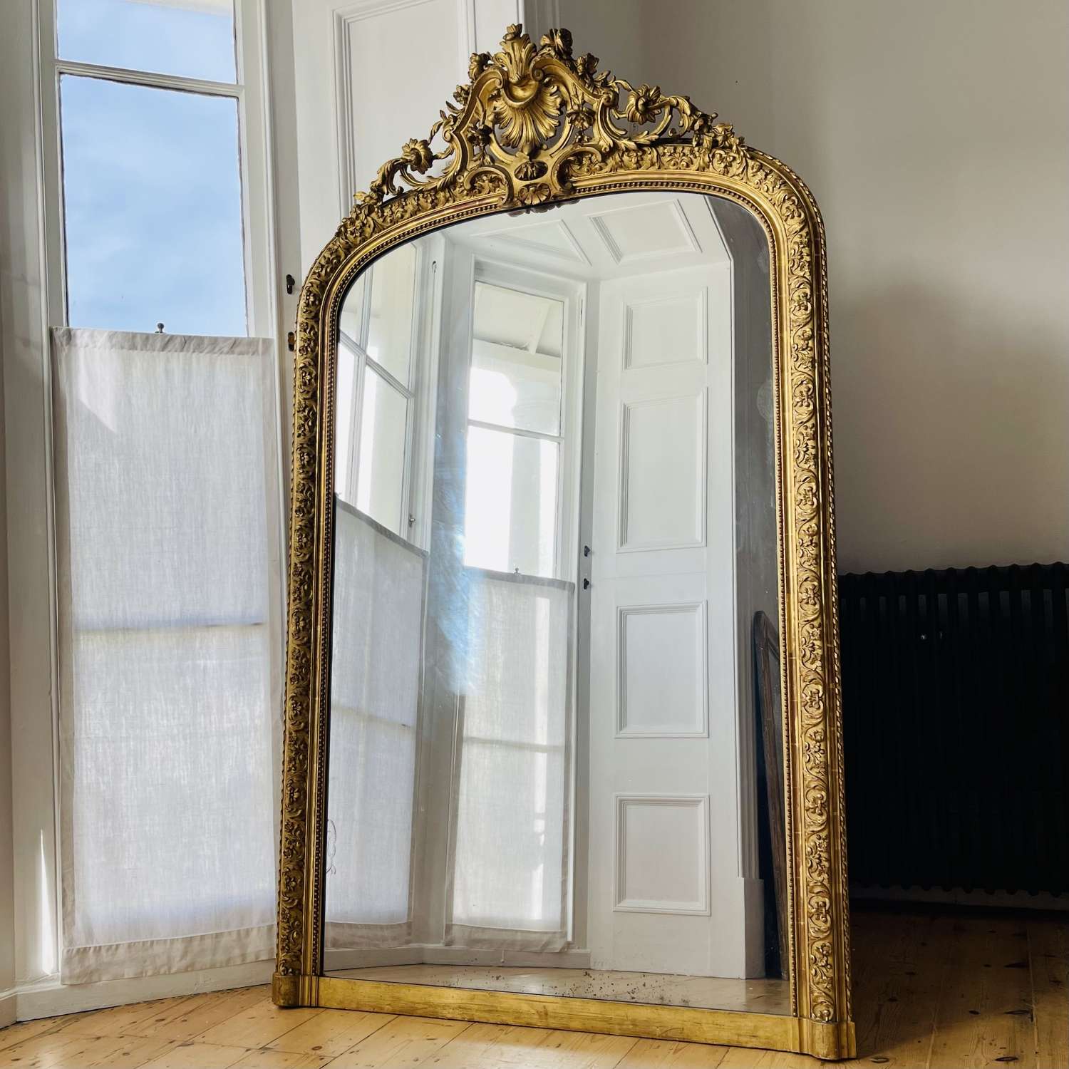 Antique French gilt leaner mirror - mercury glass