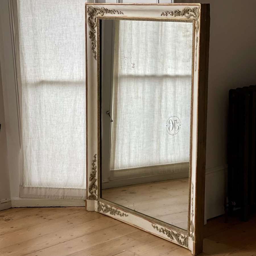 Antique French gilt and bare gesso Empire mirror c1830