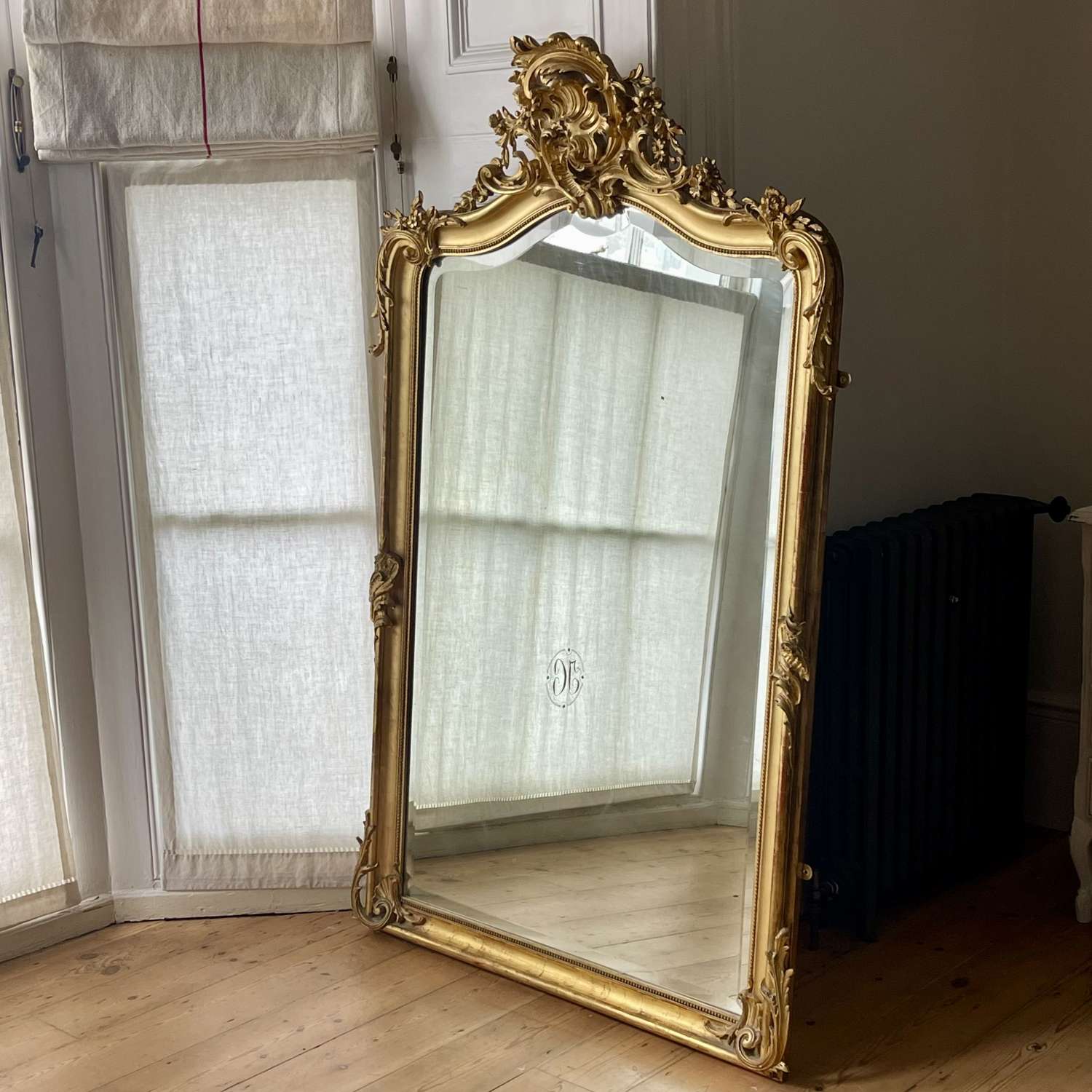 Antique French Louis XV gilt mirror - bevelled glass