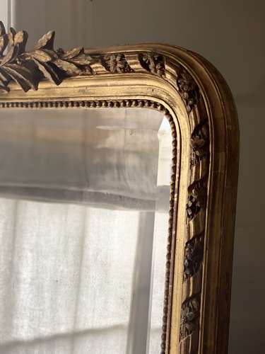 Large antique French mirror - bevelled mercury glass