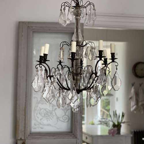 Large antique French crystal chandelier - rewired