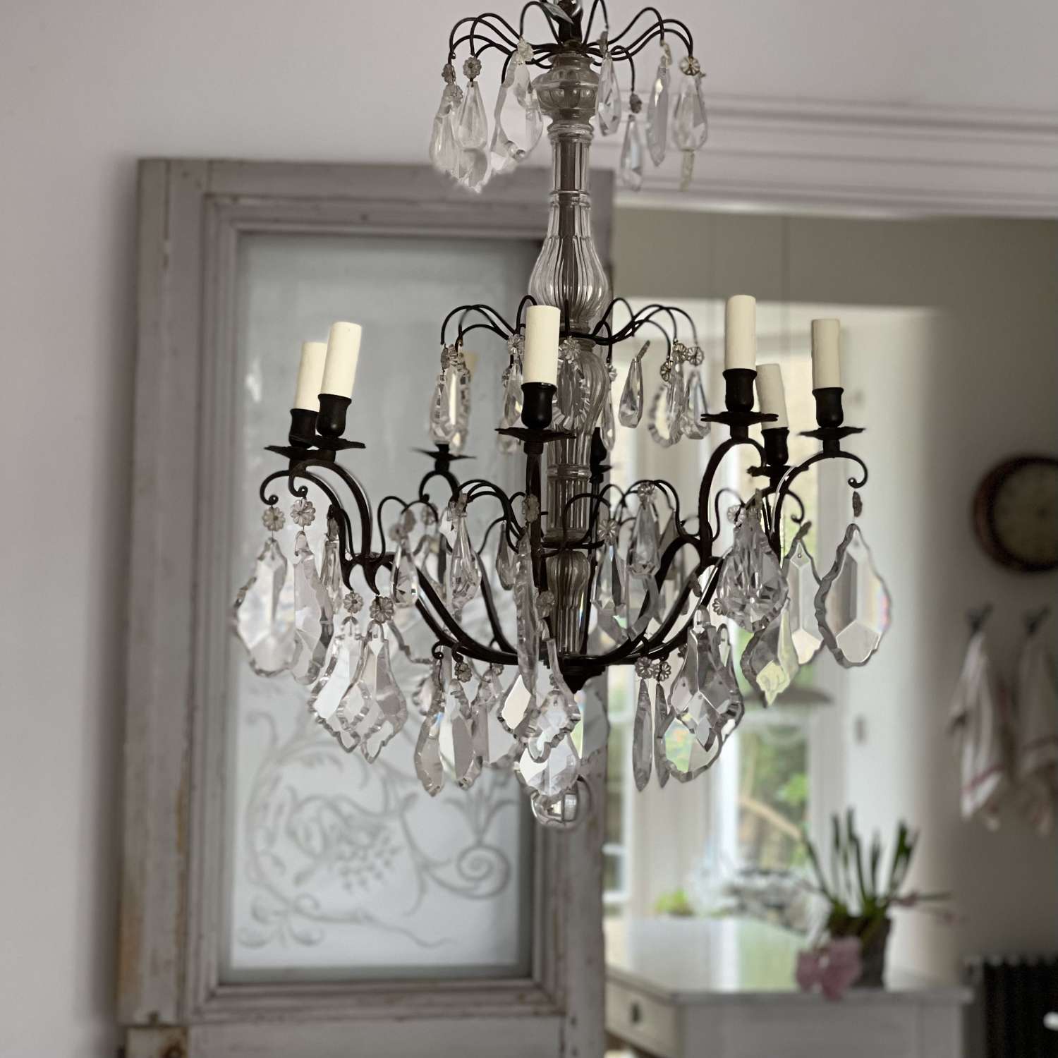 Large antique French crystal chandelier - rewired