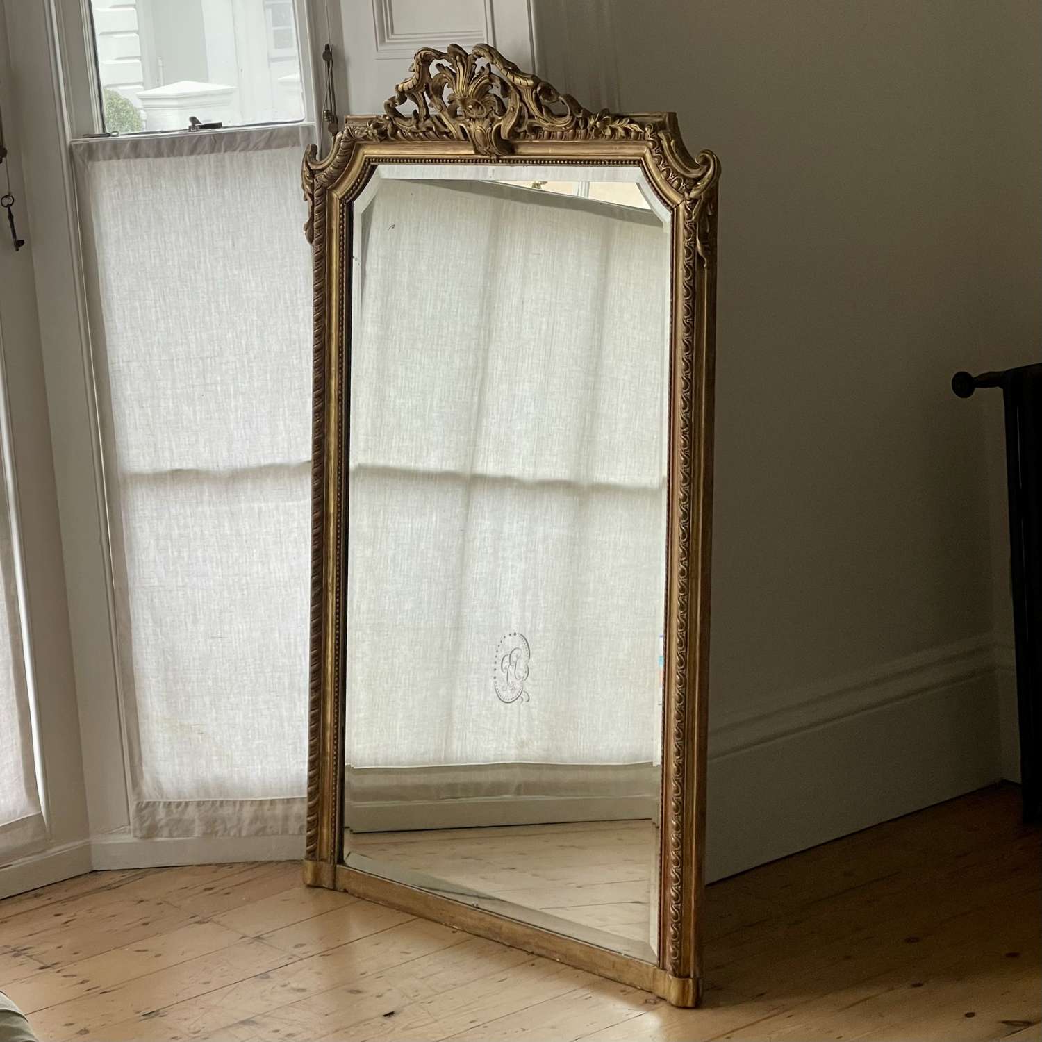 Large antique French gilt mirror - bevelled glass