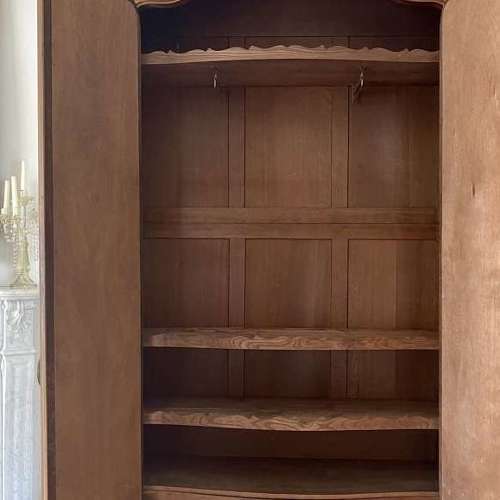 Antique French painted mirrored armoire linen press