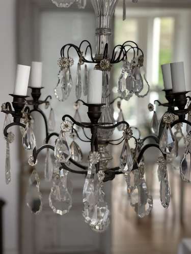 Antique French crystal 6 arm chandelier