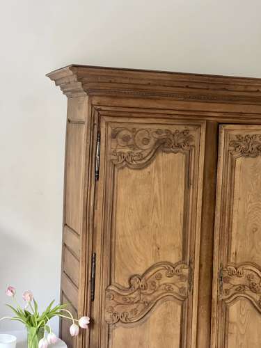 Antique French oak armoire linen press