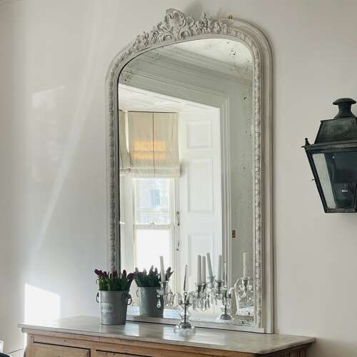 Large antique French painted mirror