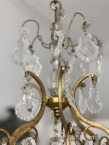 Antique French crystal cage chandelier