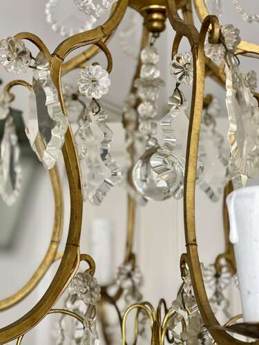 Antique French crystal cage chandelier