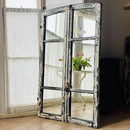 Pair of antique French mirrored windows