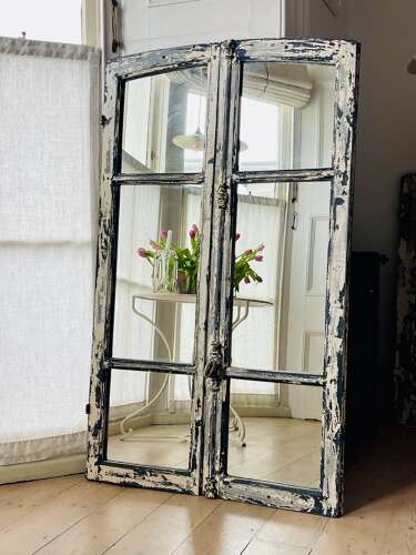 Pair of antique French mirrored windows