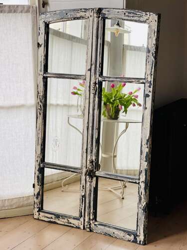 Pair of antique French mirrored windows