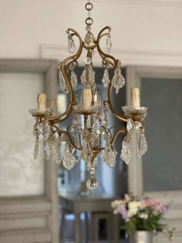 NEW IN - Antique French crystal cage chandelier