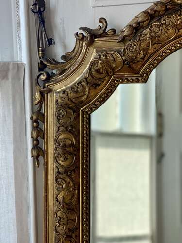 Large antique French Louis XV gilt mirror