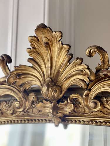 Large antique French Louis XV gilt mirror
