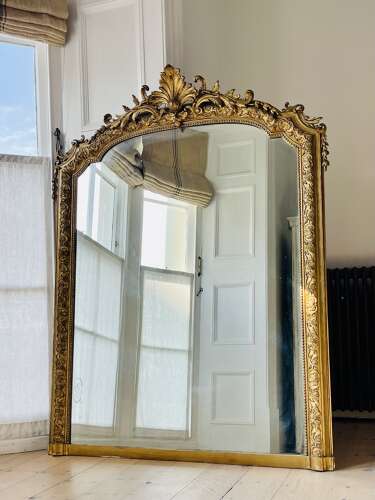 Large antique French Louis XV gilt mirror