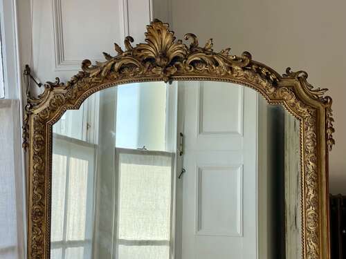 Large antique French Louis XV gilt mirror