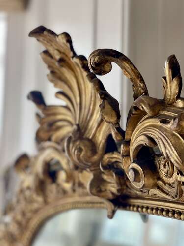 Large antique French Louis XV gilt mirror