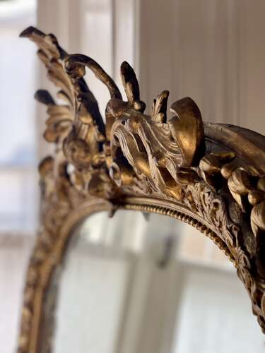 Large antique French Louis XV gilt mirror