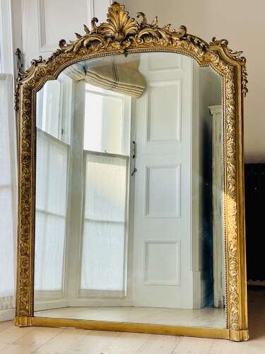 Large antique French Louis XV gilt mirror