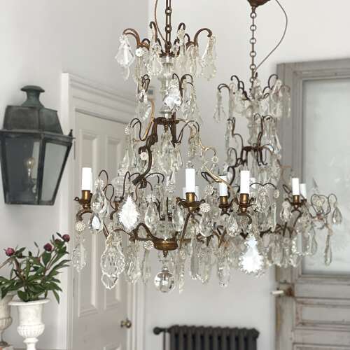 Pair of large antique French cage chandeliers