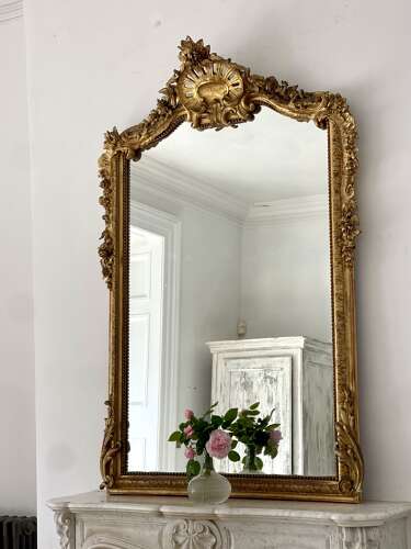 Large antique French gilt Louis XV mirror