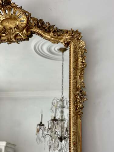 Large antique French gilt Louis XV mirror