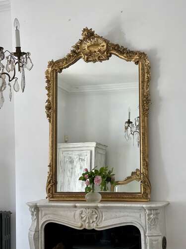 Large antique French gilt Louis XV mirror