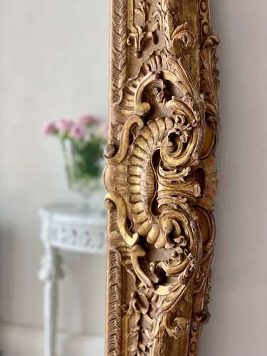 Large antique French gilt wood leaner mirror