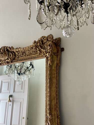 Large antique French gilt wood leaner mirror