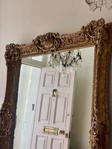 Large antique French gilt wood leaner mirror