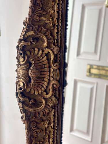 Large antique French gilt wood leaner mirror