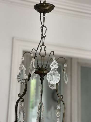 Antique French crystal cage chandelier - rewired