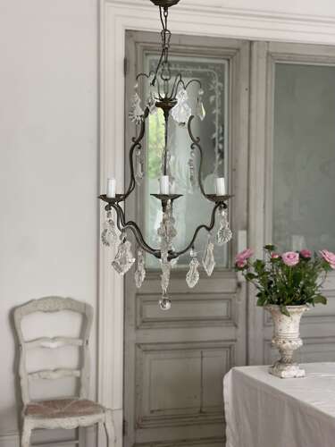 Antique French crystal cage chandelier - rewired