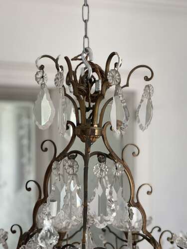 Large antique French crystal 8 arm chandelier