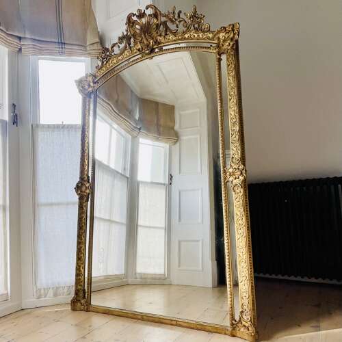 Large antique French gilt mirror c1880