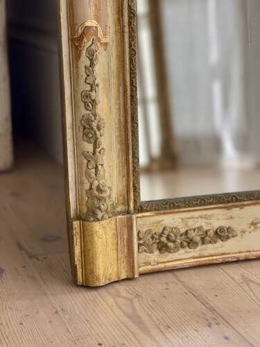 Antique French gilt and bare gesso mirror
