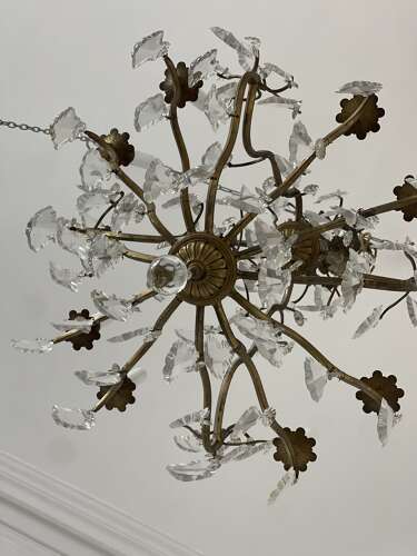 Large antique French crystal cage chandelier - rewired