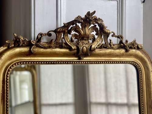 Antique French gilt Louis Philippe mirror with crest