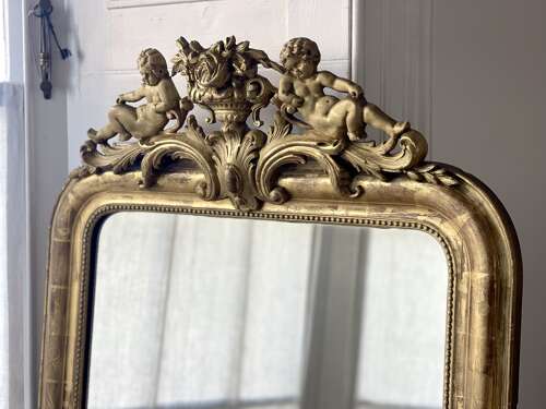 19th century French gilt cherubs mirror