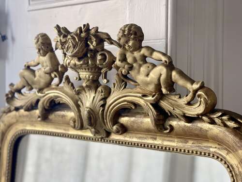 19th century French gilt cherubs mirror