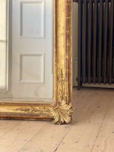 Large antique French gilt leaner mirror - mercury glass