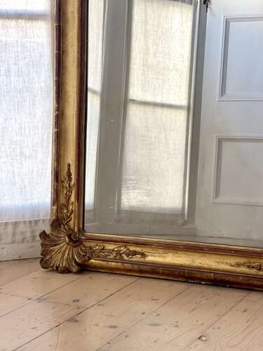 Large antique French gilt leaner mirror - mercury glass